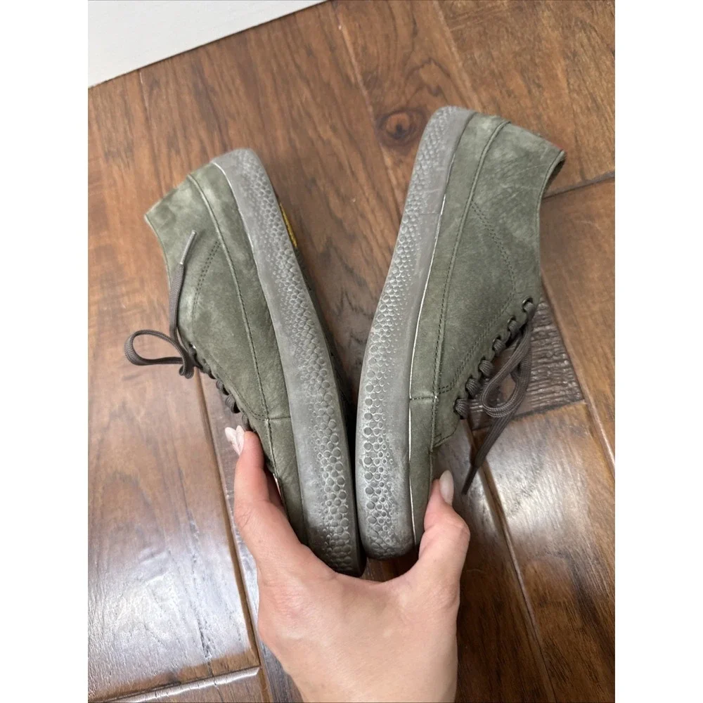 FitFlop Leather Flat Rally Sneakers Lace Up Green Comfort Womens 8 Biomimetrix